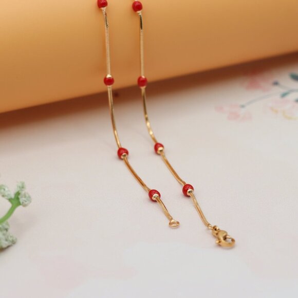 "Rose Gold Necklace with Red Beads Elegant Accent Chain, XPNL0134 - Picture 12 of 12